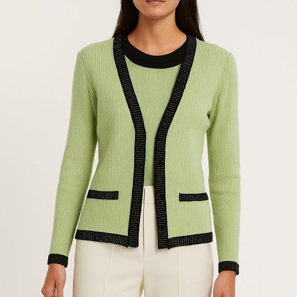 Emma James (Liz Claiborne) 2 Pc. Sweater Set Green and Black Size S/M - Picture 1 of 11